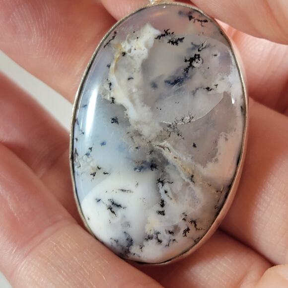 Handmade Oval Dendritic Opal Cabochon Pendant - Picture 4 of 10